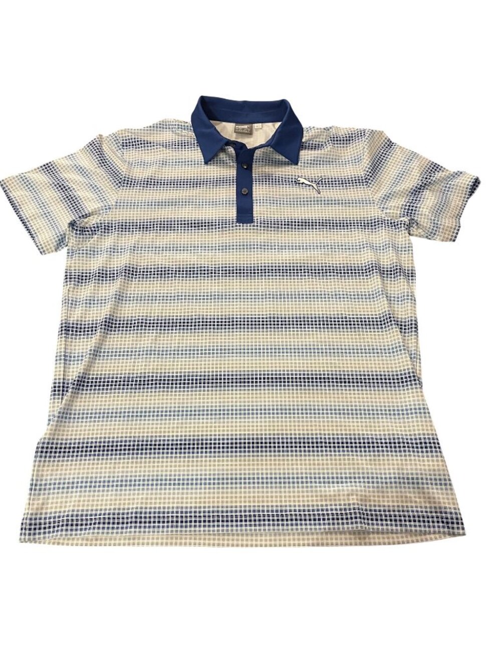 Puma Mens Golf Polo Shirt Blue White geometric Size L Short Sleeve Polyester